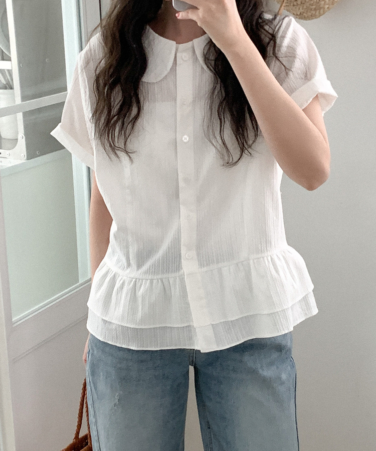 コットンカラーフリルブラウス IVORY