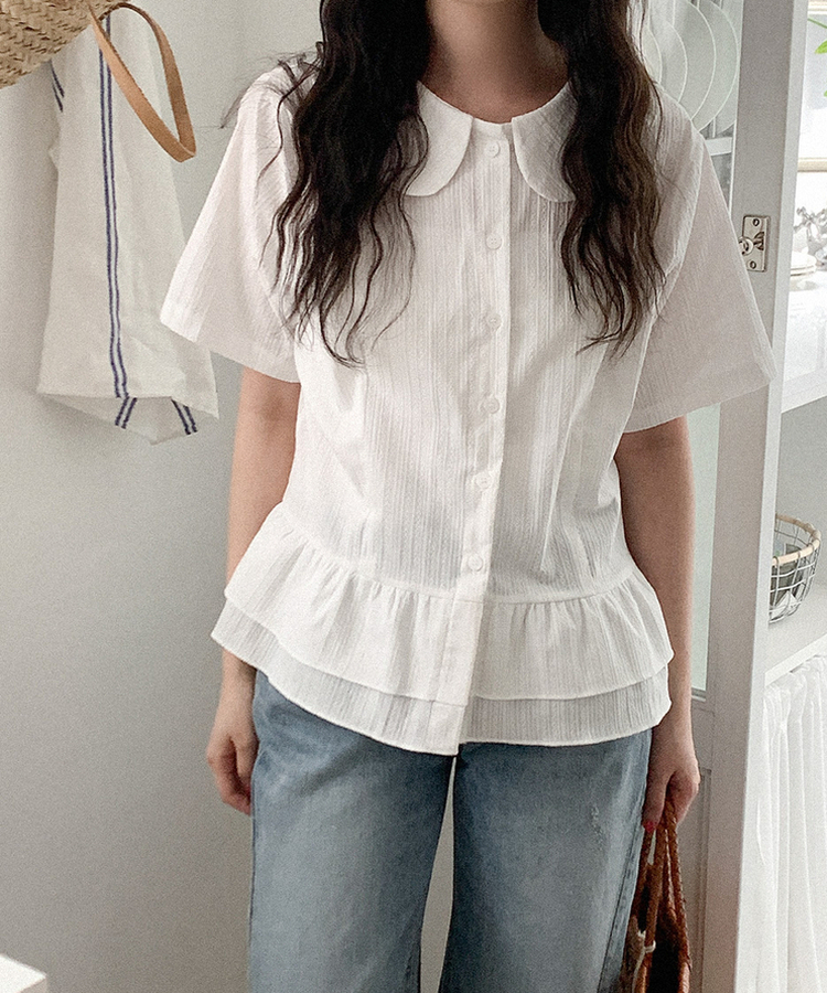 コットンカラーフリルブラウス IVORY