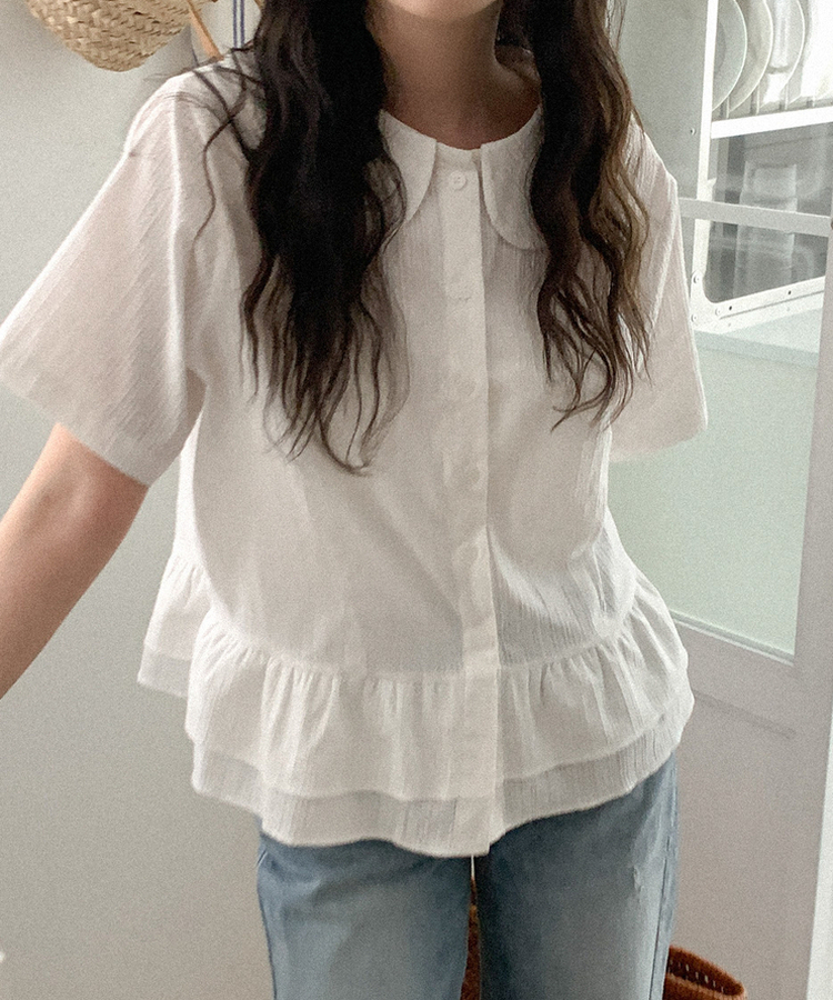 コットンカラーフリルブラウス IVORY