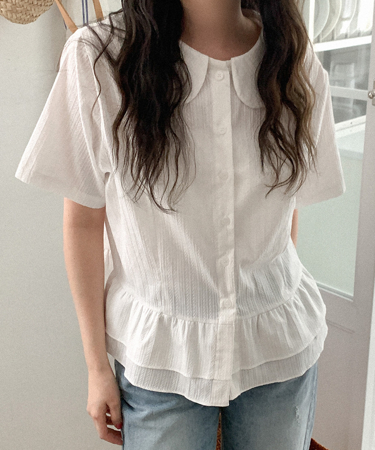 コットンカラーフリルブラウス IVORY