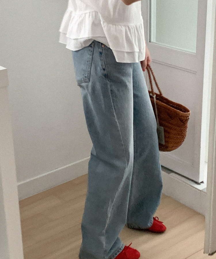 ワイドデニムパンツ MID DENIM