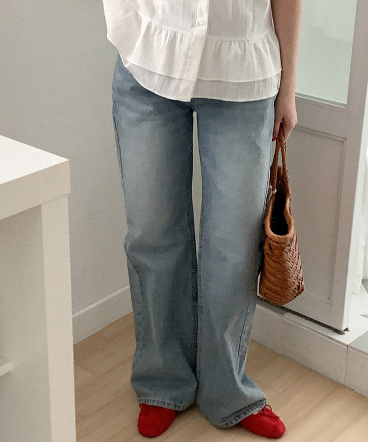 ワイドデニムパンツ MID DENIM