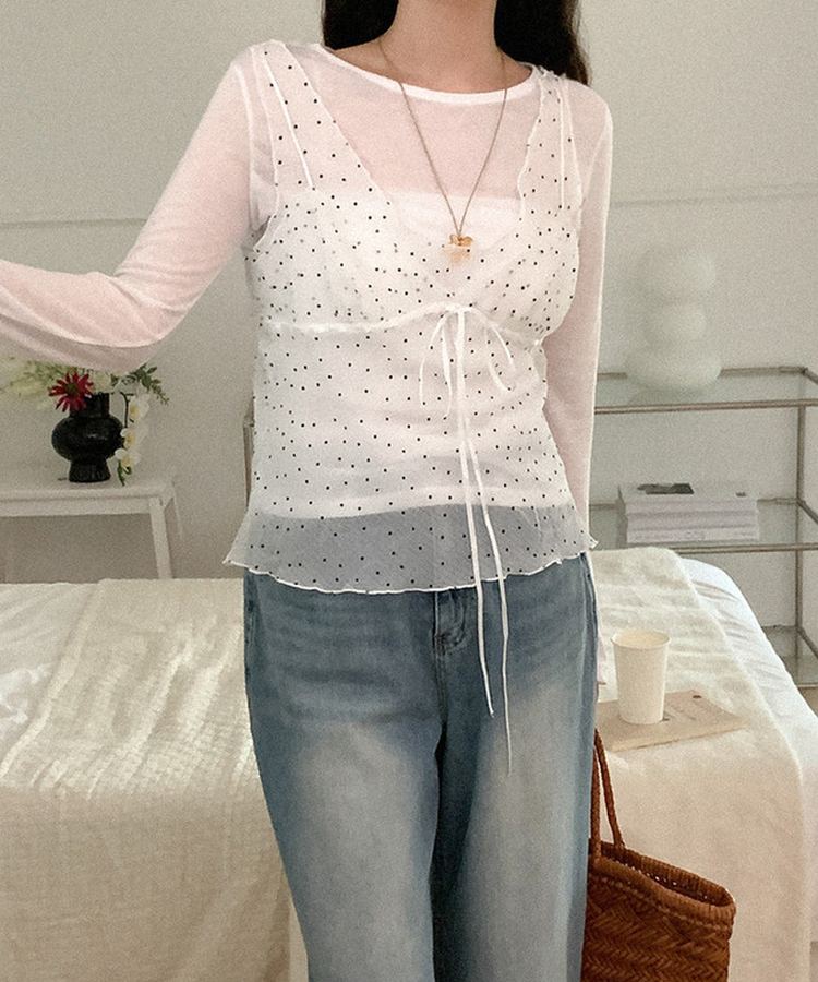 ドットシースルーレイヤードキャミソール IVORY