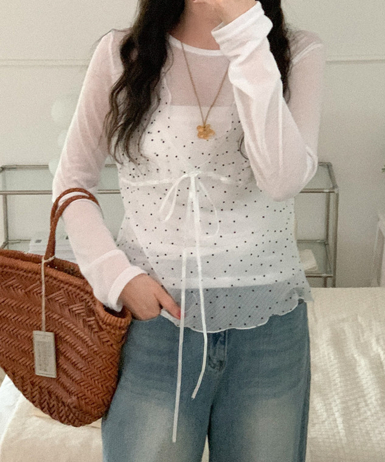 ドットシースルーレイヤードキャミソール IVORY