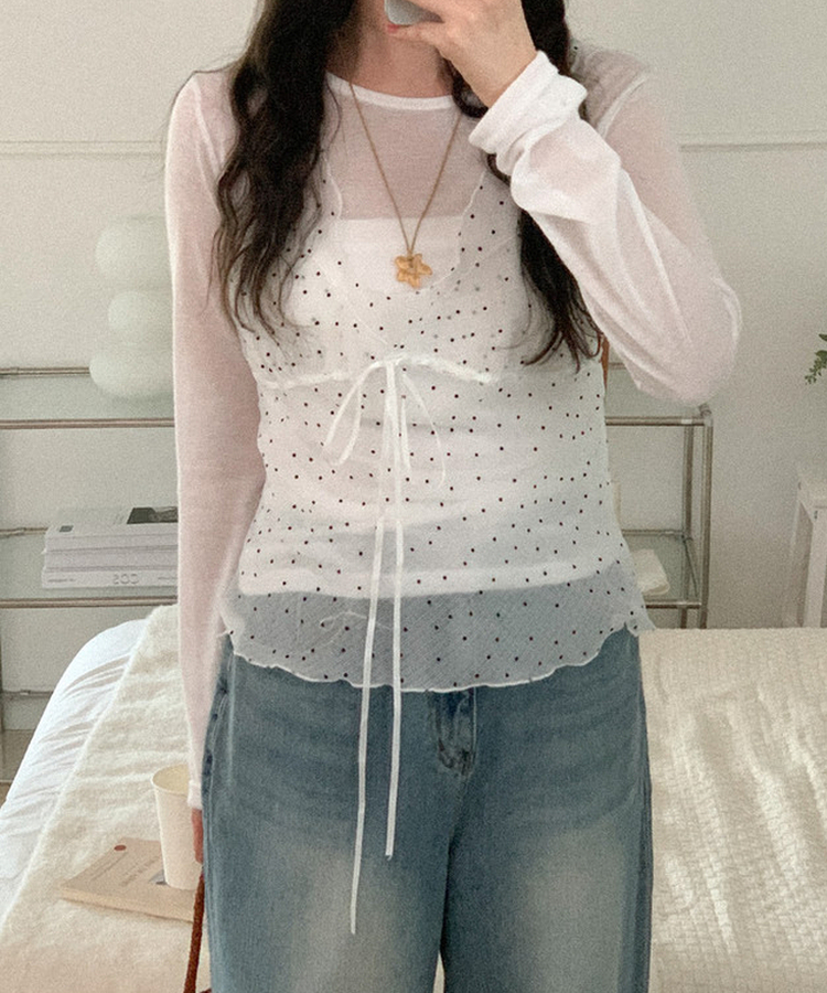 ドットシースルーレイヤードキャミソール IVORY