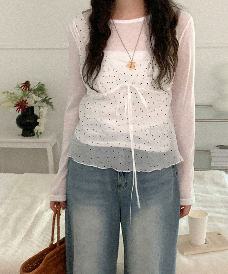 ドットシースルーレイヤードキャミソール IVORY