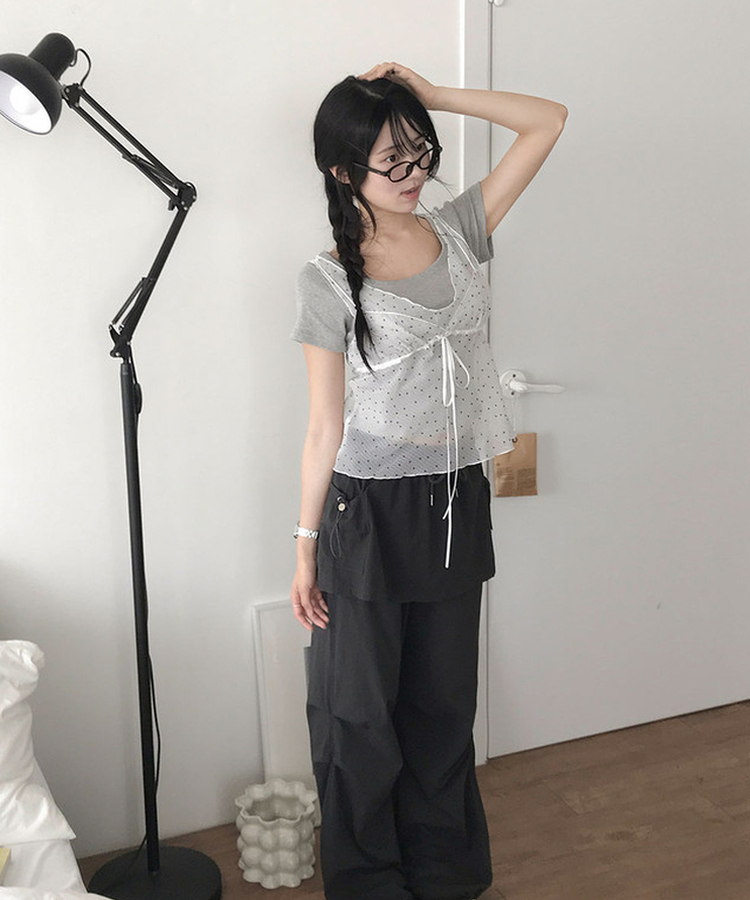 バンディングナイロンスカートパンツ CHARCOAL