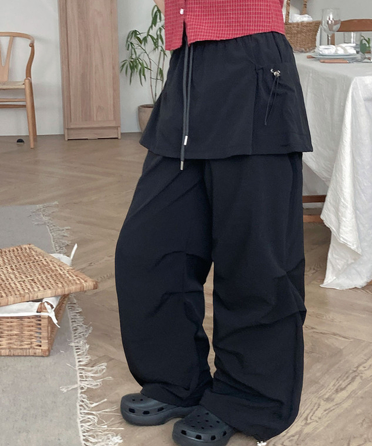 バンディングナイロンスカートパンツ BLACK