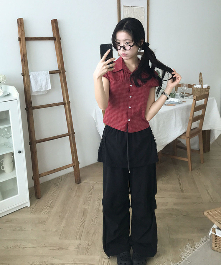 バンディングナイロンスカートパンツ BLACK