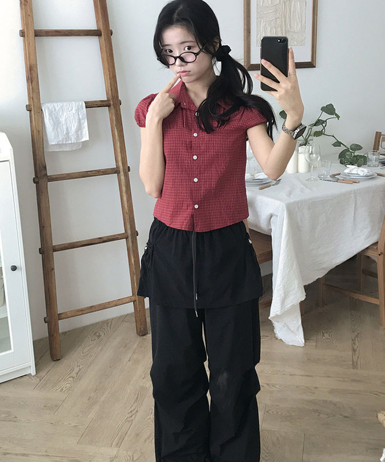 バンディングナイロンスカートパンツ BLACK