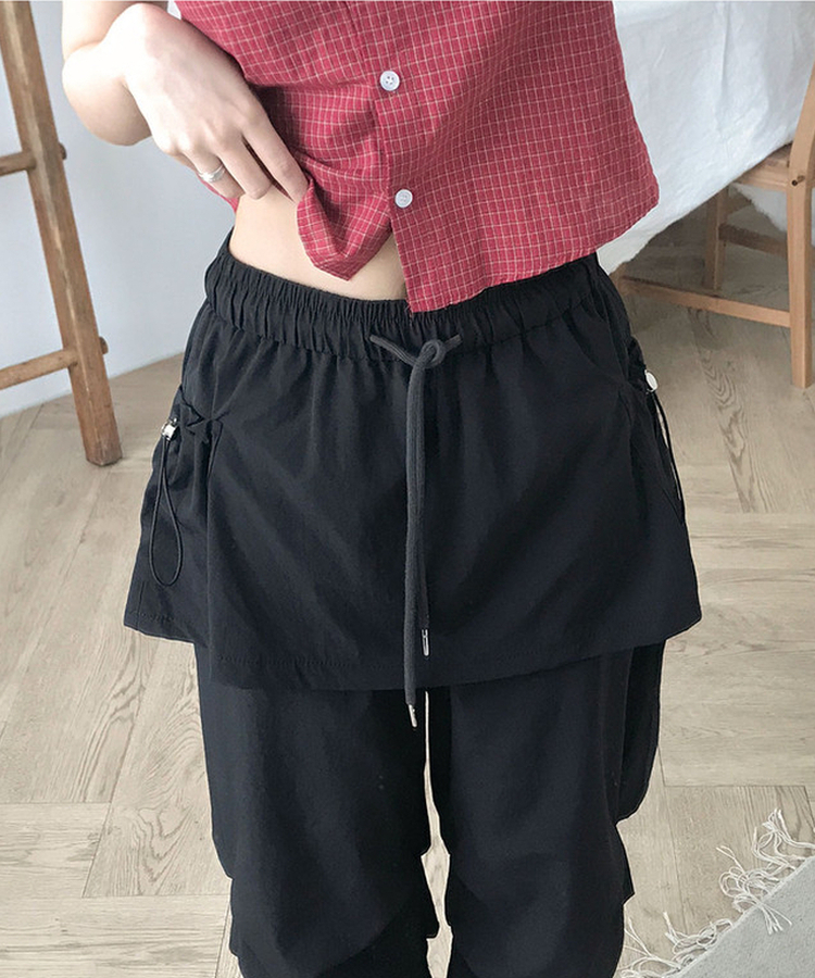 バンディングナイロンスカートパンツ BLACK