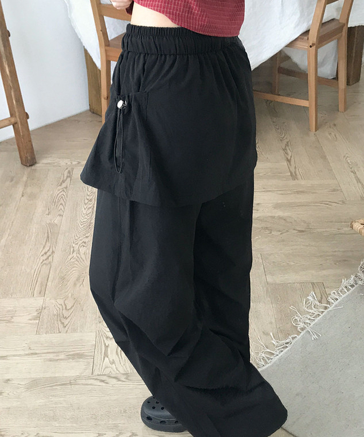 バンディングナイロンスカートパンツ BLACK