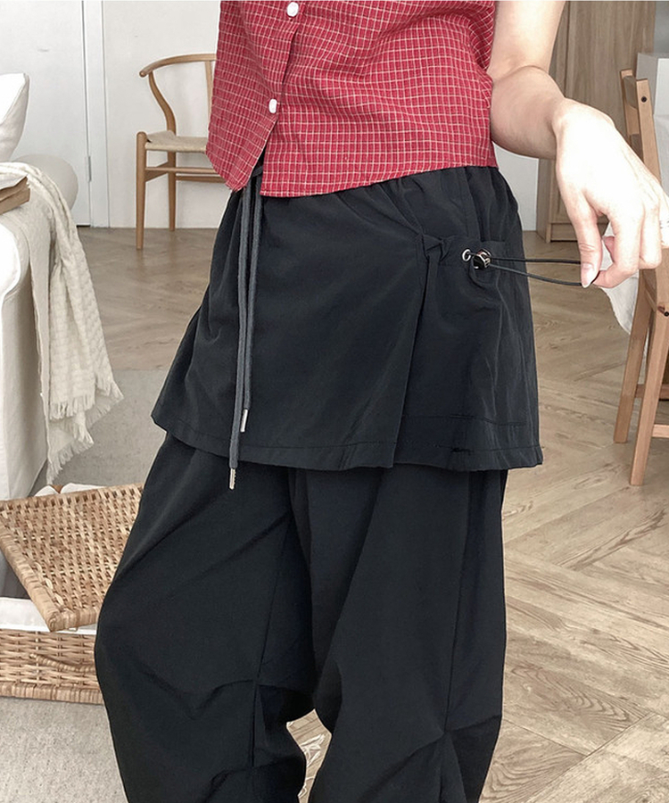 バンディングナイロンスカートパンツ BLACK
