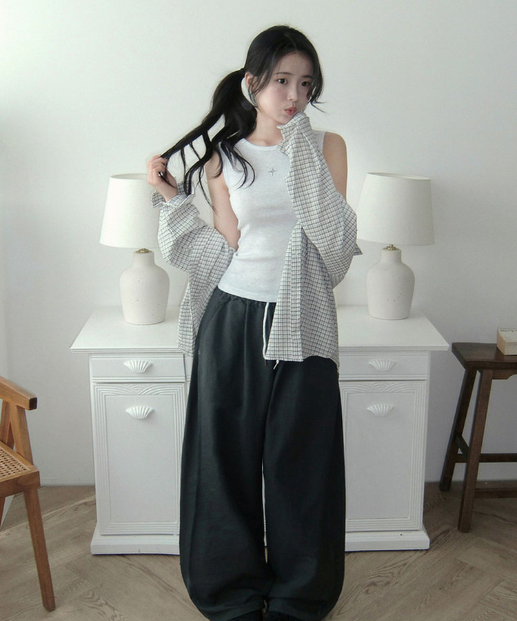 ラウンドネックキャミソール MELANGE WHITE