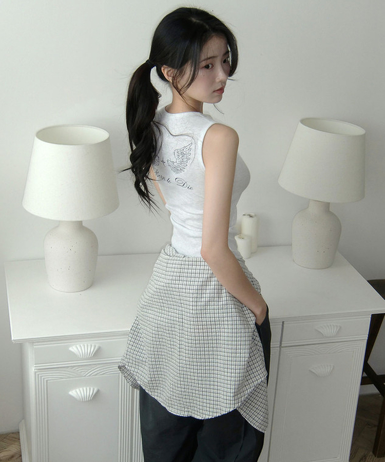 ラウンドネックキャミソール MELANGE WHITE