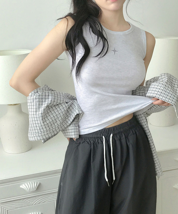 ラウンドネックキャミソール MELANGE WHITE