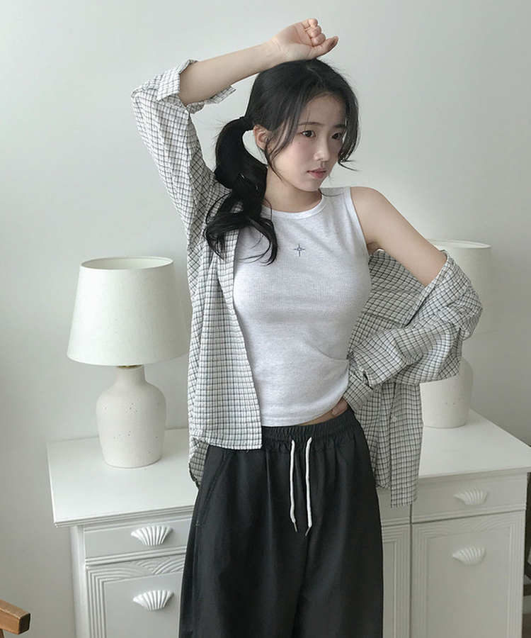 ラウンドネックキャミソール MELANGE WHITE