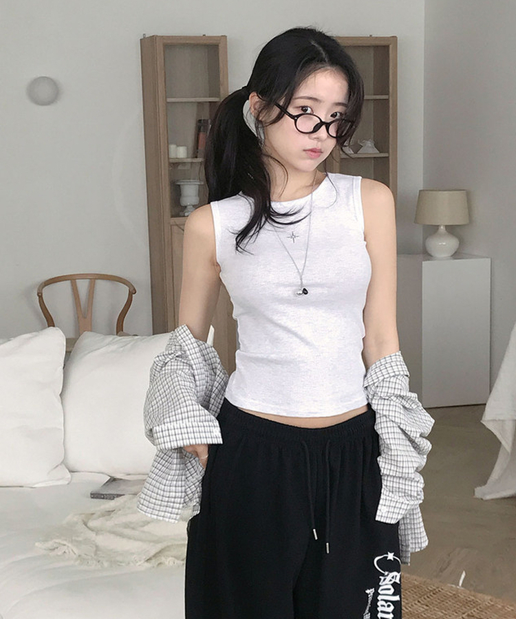 ラウンドネックキャミソール MELANGE WHITE