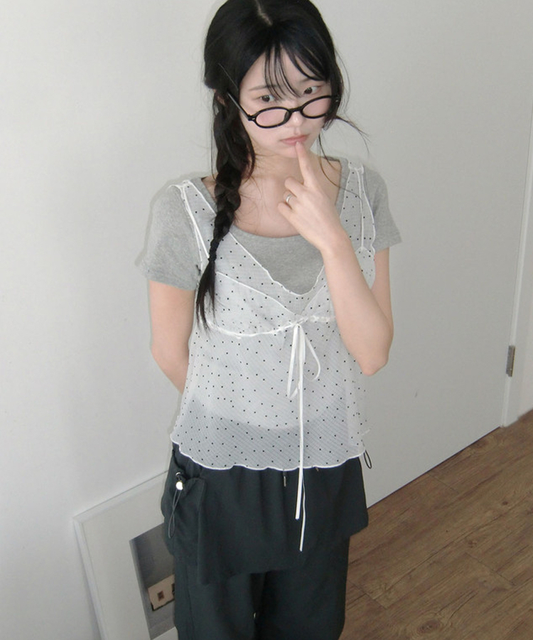 ドットVネックリボンビスチェ IVORY