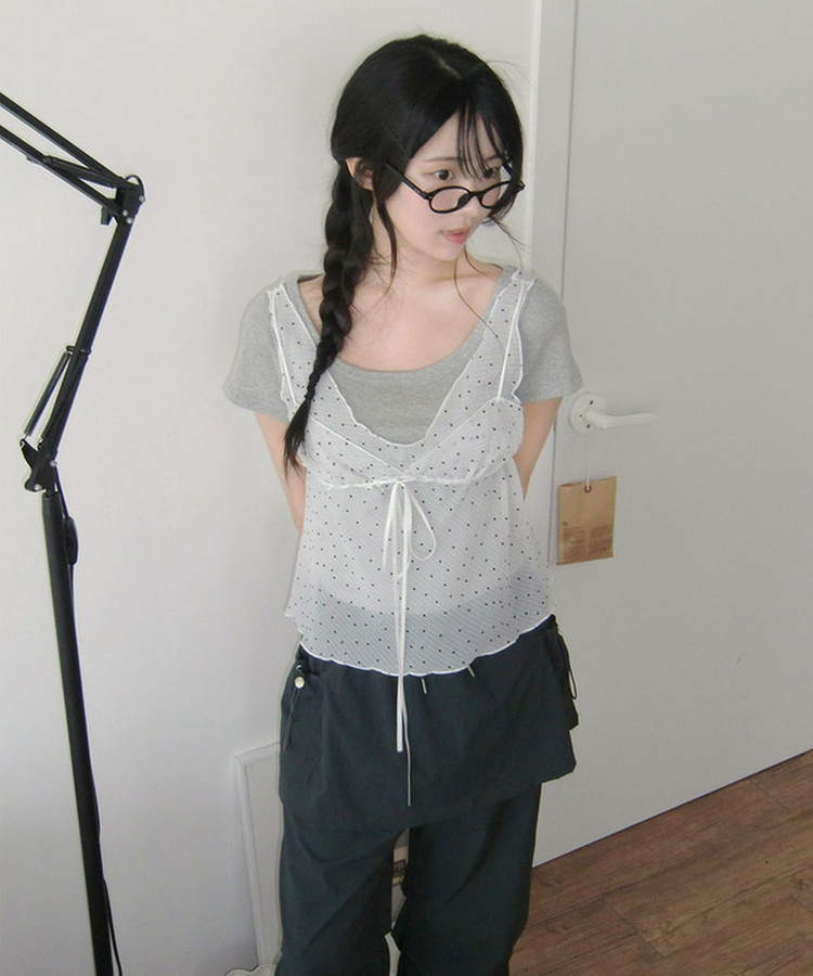 ドットVネックリボンビスチェ IVORY