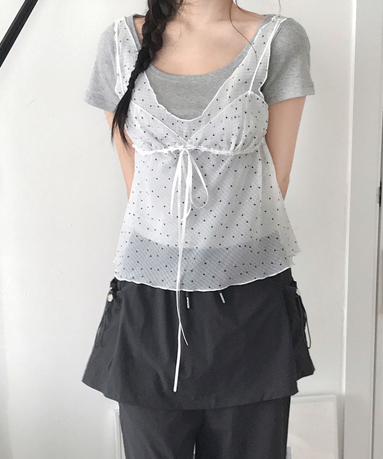 ドットVネックリボンビスチェ IVORY