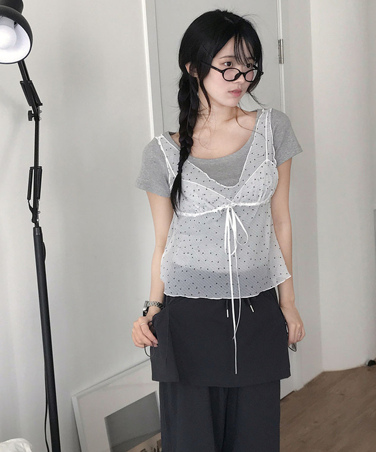 ドットVネックリボンビスチェ IVORY