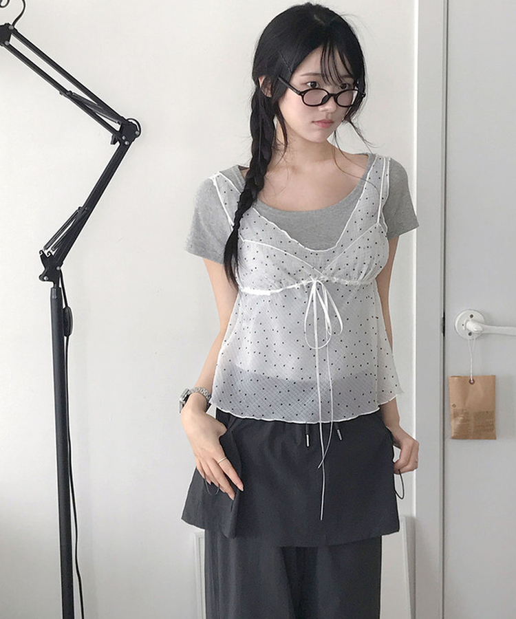 ドットVネックリボンビスチェ IVORY