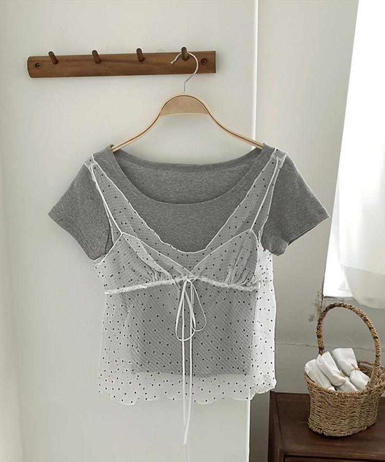 ドットVネックリボンビスチェ