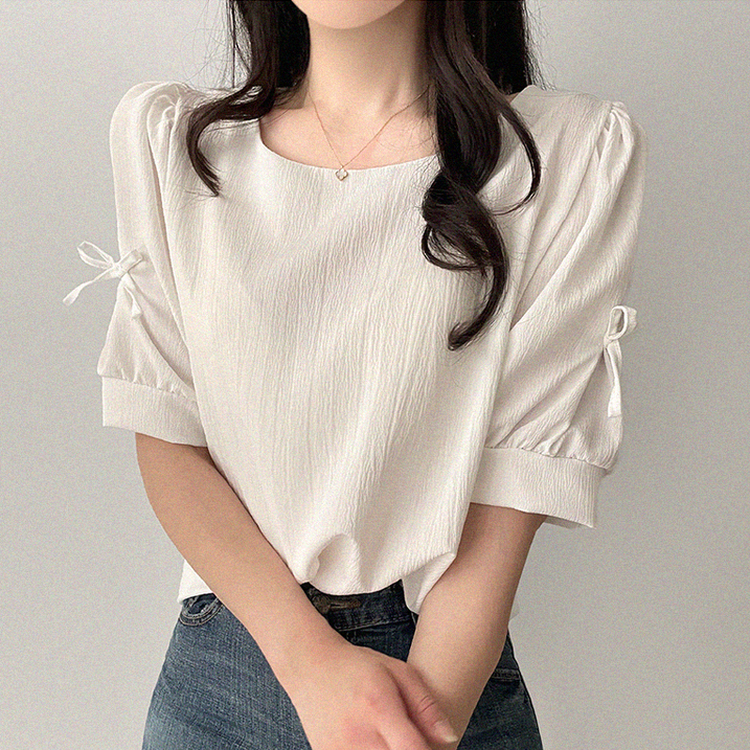 リボンパフスリーブ半袖ブラウス IVORY