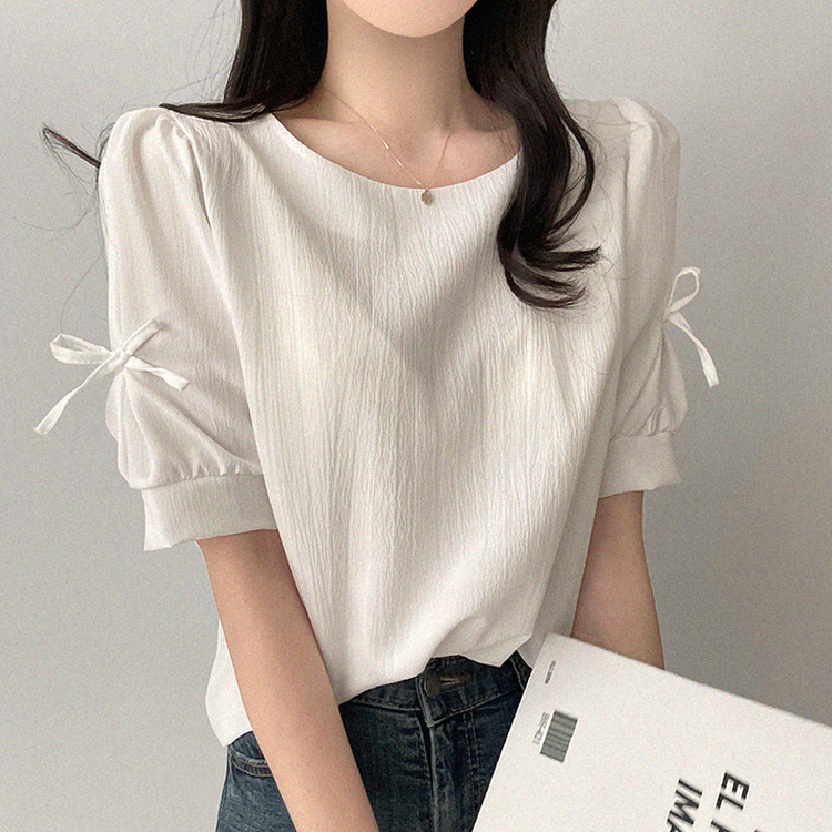 リボンパフスリーブ半袖ブラウス IVORY