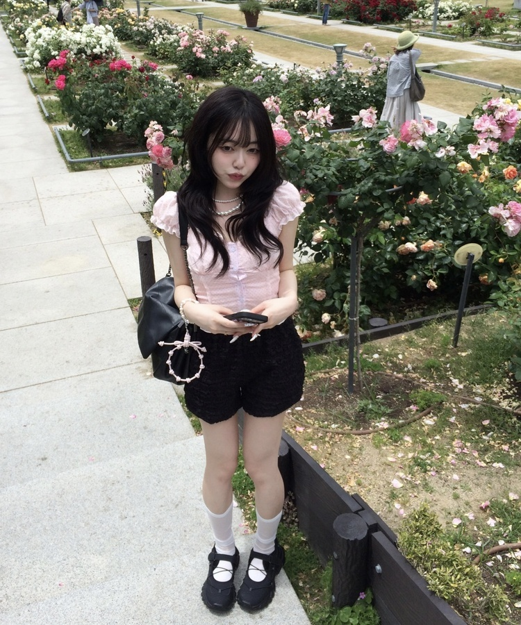미니 도트 프릴 투웨이 블라우스 핑크