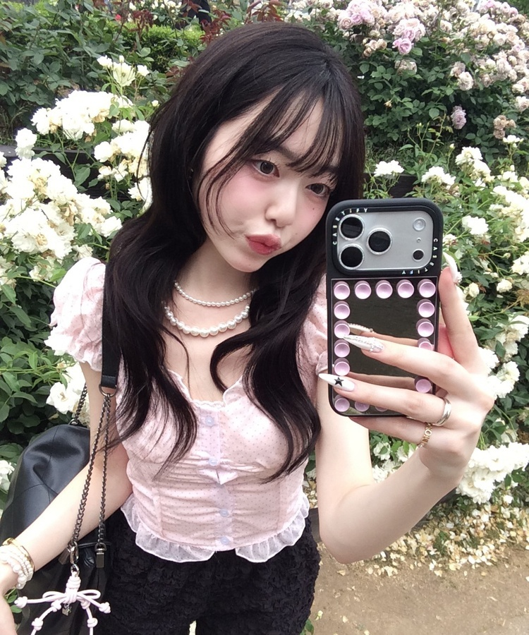 미니 도트 프릴 투웨이 블라우스 핑크