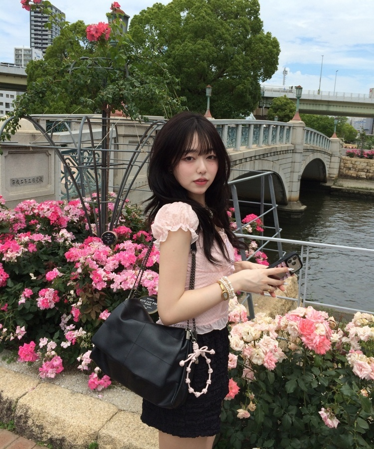 미니 도트 프릴 투웨이 블라우스 핑크