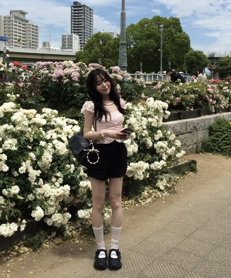 미니 도트 프릴 투웨이 블라우스 핑크