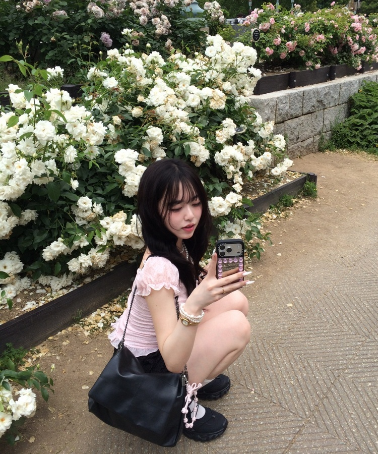 미니 도트 프릴 투웨이 블라우스 핑크