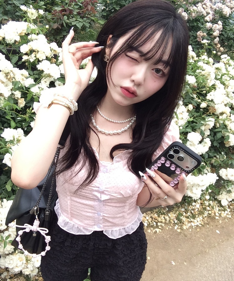 미니 도트 프릴 투웨이 블라우스 핑크