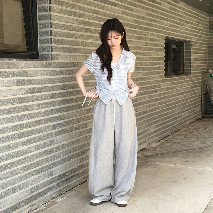클라우디 카라 버튼 여름 세미 크롭 체크 반팔 셔츠 옆셔링 버튼 블라우스 스트링 반팔티 슬림핏 아우터 3color 소라