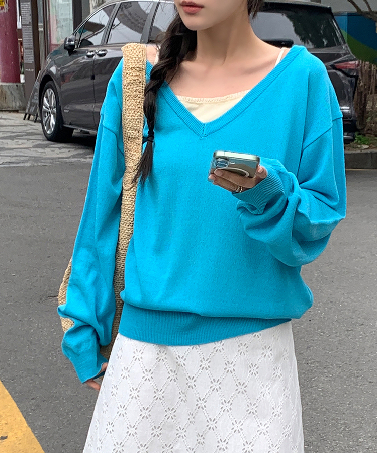 Forest wholegament v knit 韓国 Vネックルーズフィットニット｜ニット｜韓国ファッション通販 SONA