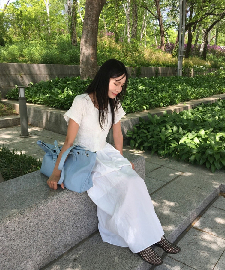 シワ加工ナイロン半袖ロングワンピース｜ロングワンピース｜韓国