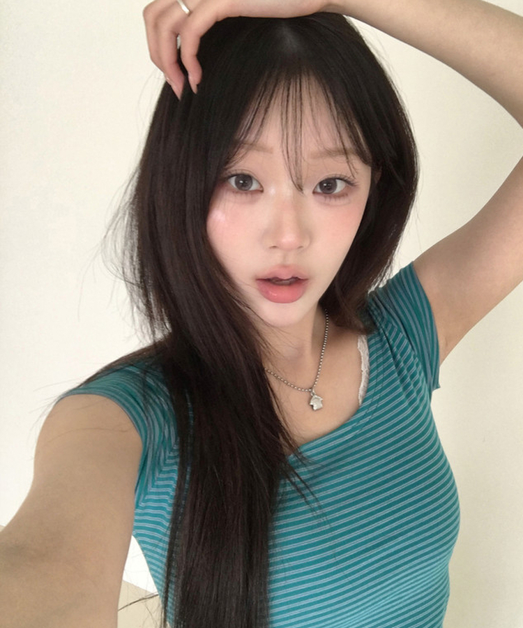 ストライプラウンド半袖Tシャツ TEAL