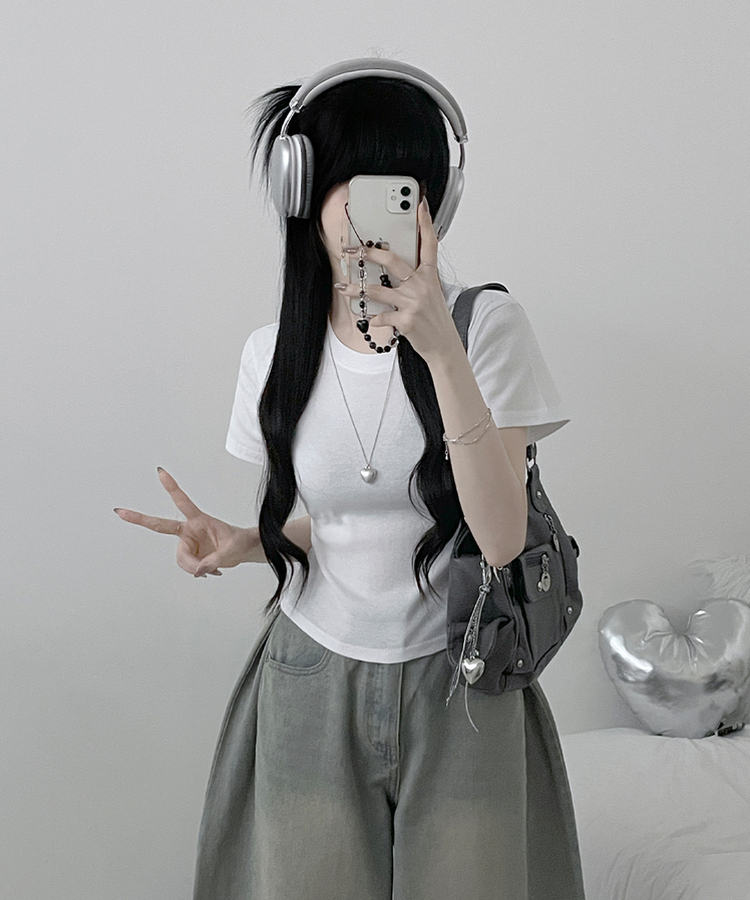 넉넉소매잘록허리라운드넥무지반팔티 아이보리