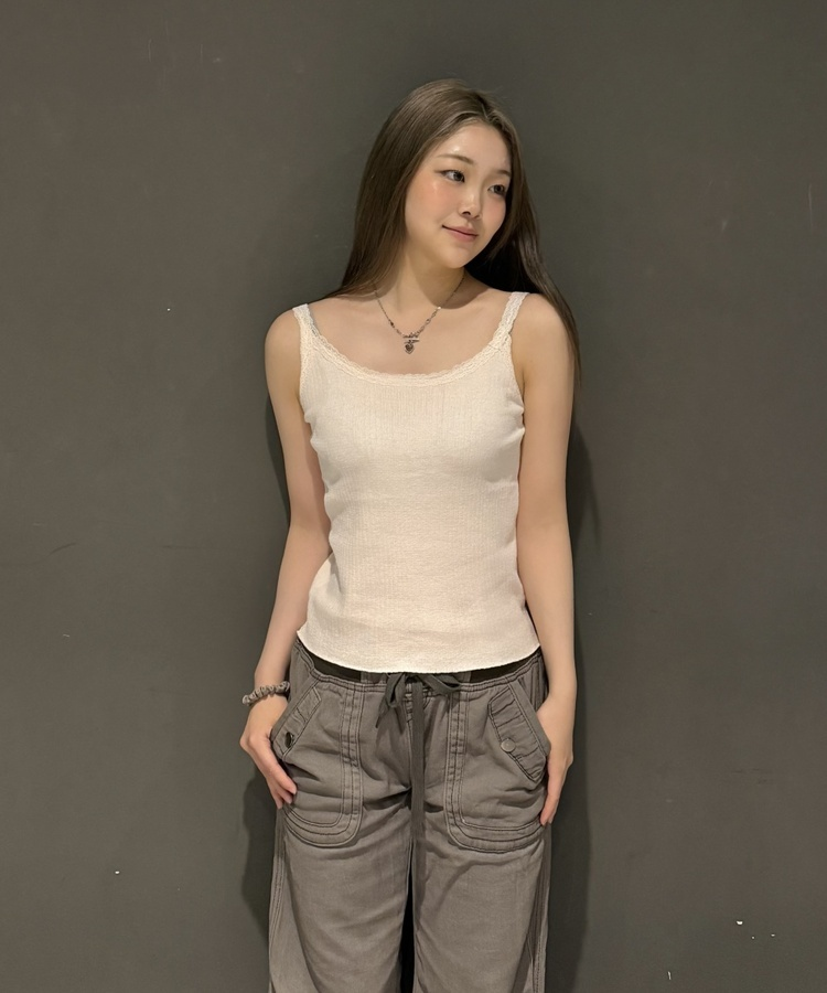 레이스 골지 나시 핑크