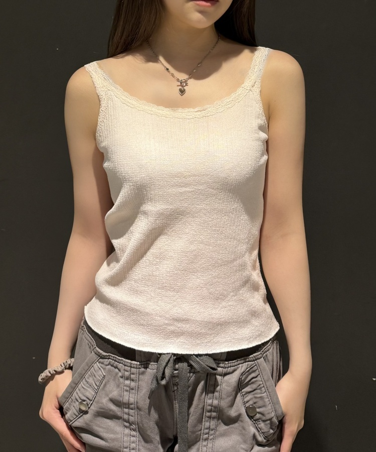 레이스 골지 나시 핑크