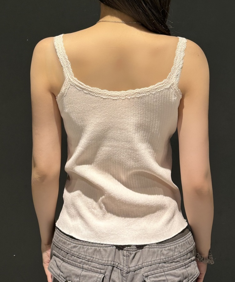 레이스 골지 나시 핑크