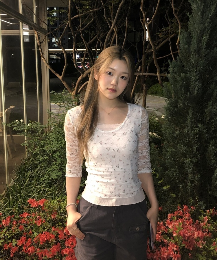 레이스 골지 나시 핑크