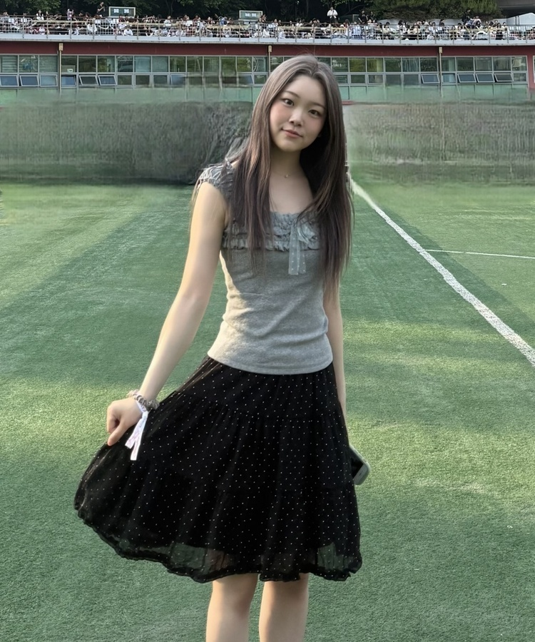 도트 캉캉 미디 스커트 블랙