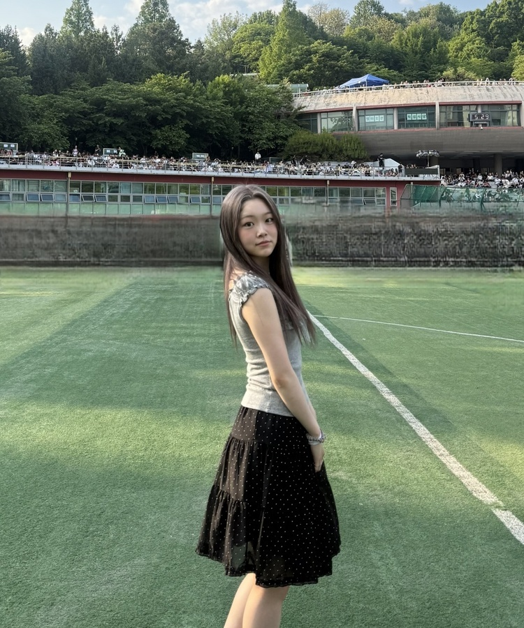 도트 캉캉 미디 스커트 블랙