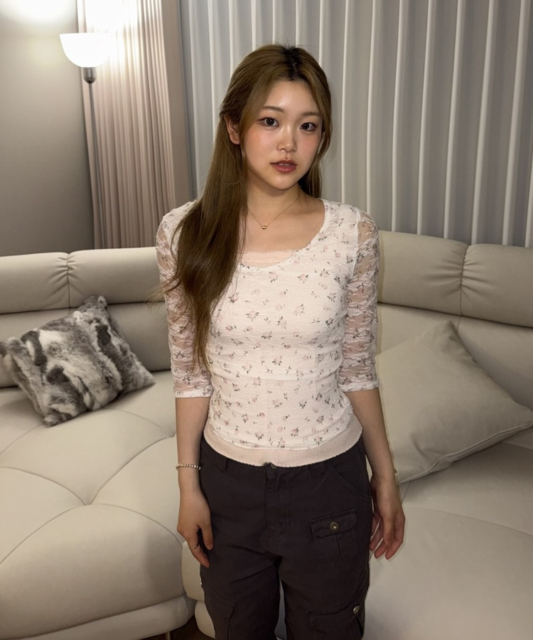 플라워 레이스 7부 탑 IVORY