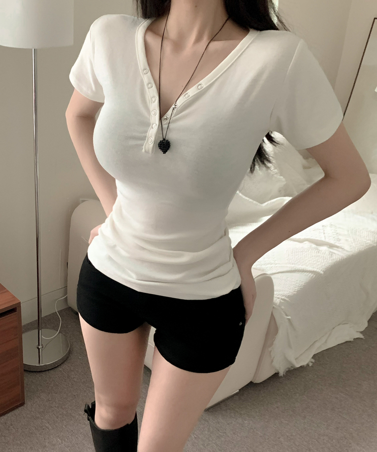 누적2만장핏 민티 쫀득 스냅버튼 오프숄더ok 레이어드 팔뚝커버 반팔티셔츠 8colors 아이보리