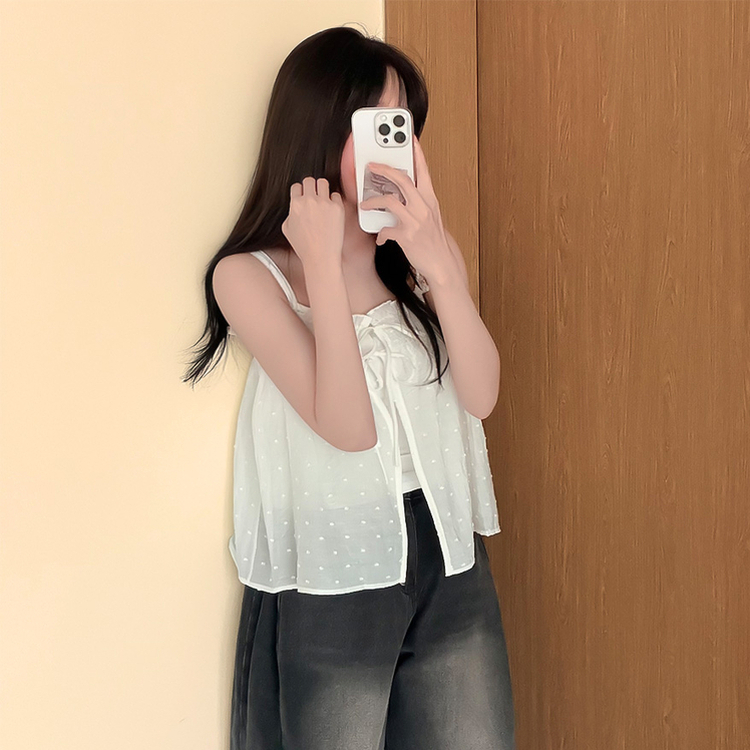 【SET】ドットリボンキャミソールブラウス＋キャミソールTシャツ WHITE